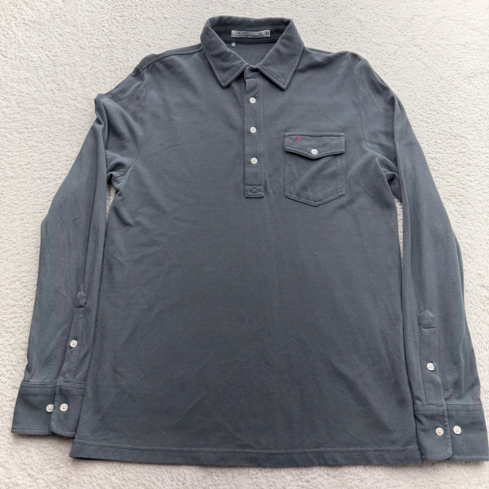 Criquet Mens Long Sleeve Polo Shirt Gray Organic Cotton Pique Size M 7976